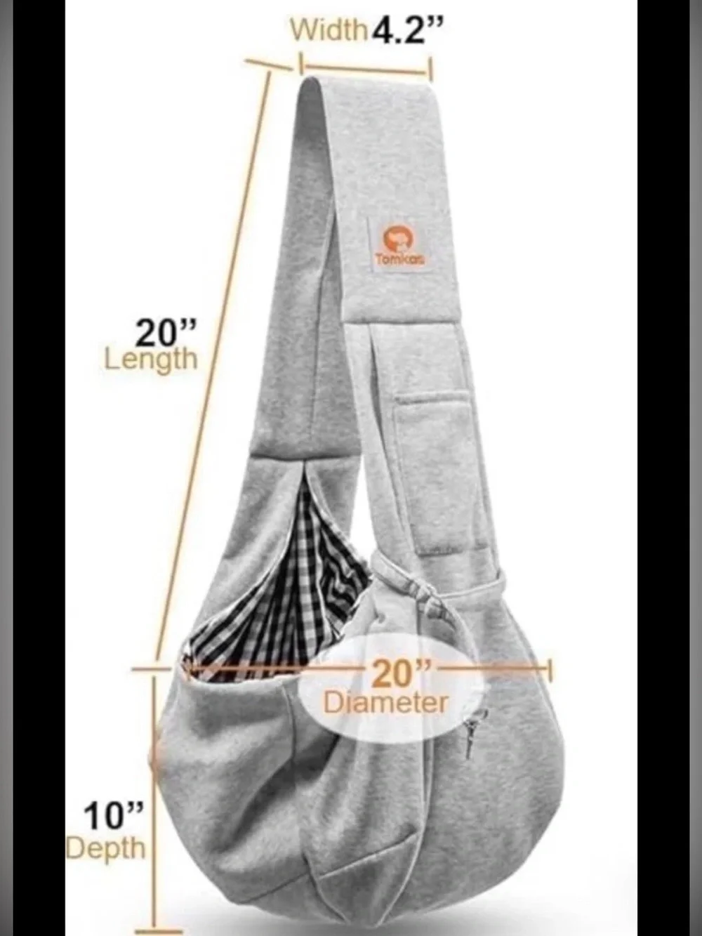 Tomkas Pet Sling Carrier 0-10lbs Grey Safety Clip Pocket Dog Cat Crossbody Soft